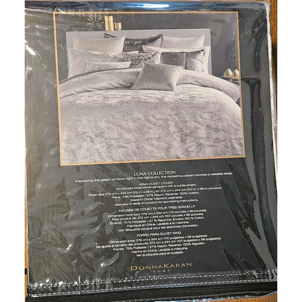 Donna Karan Home Luna Collection KING Duvet Cover Silver Gray Jacquard Woven
